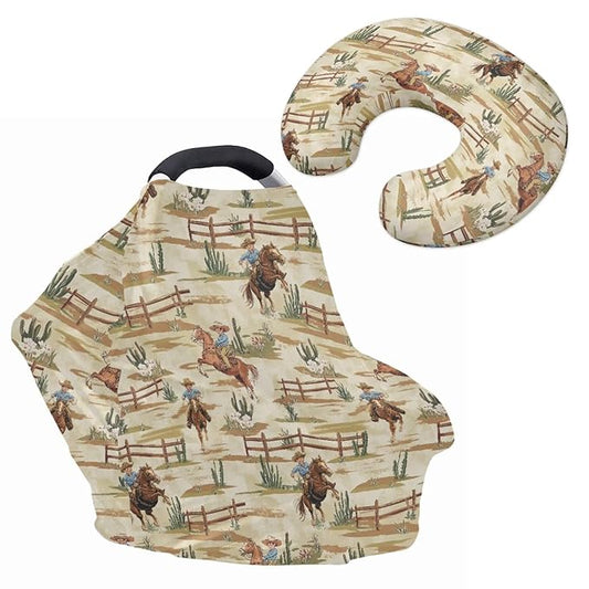 Cactus Aztec Cowboy Stretchy Car Seat Cover Canopies+Pillow Case Cover for Babies, 2 Packs Multi Use Shopping Cart/High Chair/Breastfeeding Protectors