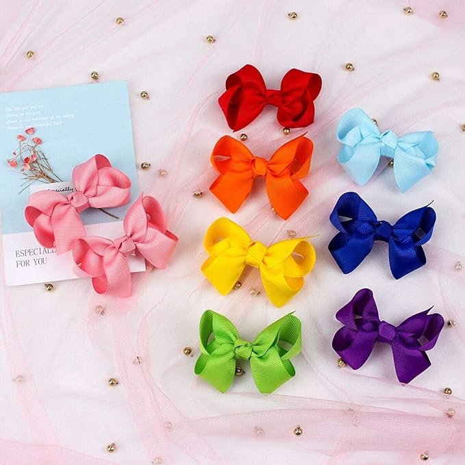Oaoleer 30 Colors Grosgrain Ribbon Hair Accessories - 3 Inch Bows, Clips, Barrettes, and Alligator Clips for Girls, Toddlers, Kids, and Teens