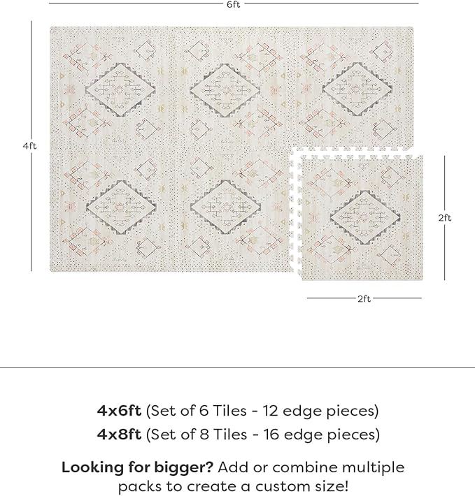 House of Noa Play Mat – 4x8 Oat Ula – Set of 8 Tiles – Cushioned EVA Foam Play Mat for Floor, Soft Interlocking Mats for Hard Floors