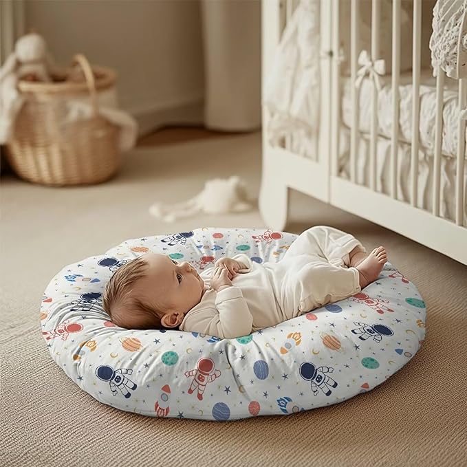 Cute Astronaut and Planet Newborn Lounger Pillow Cover Removable Soft Slipcover for Newborn Baby Padded Lounger Infant Floor Seat Cover for Boys Girls Breathable and Washable