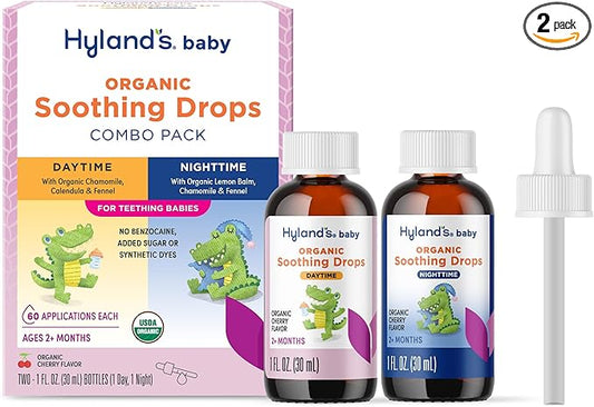 Hyland's Baby Organic Daytime and Nighttime Soothing Drops Combo Pack, Drops for Oral Discomfort, 2 oz.