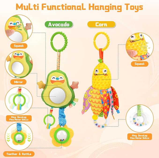 Baby Toys for 0 3 6 9 12 Months, Baby Hanging Toys, Car Seat Stroller Crib Gym Baby Rattle Toys with Teether for Newborn Infants Baby Boys Girls Gifts