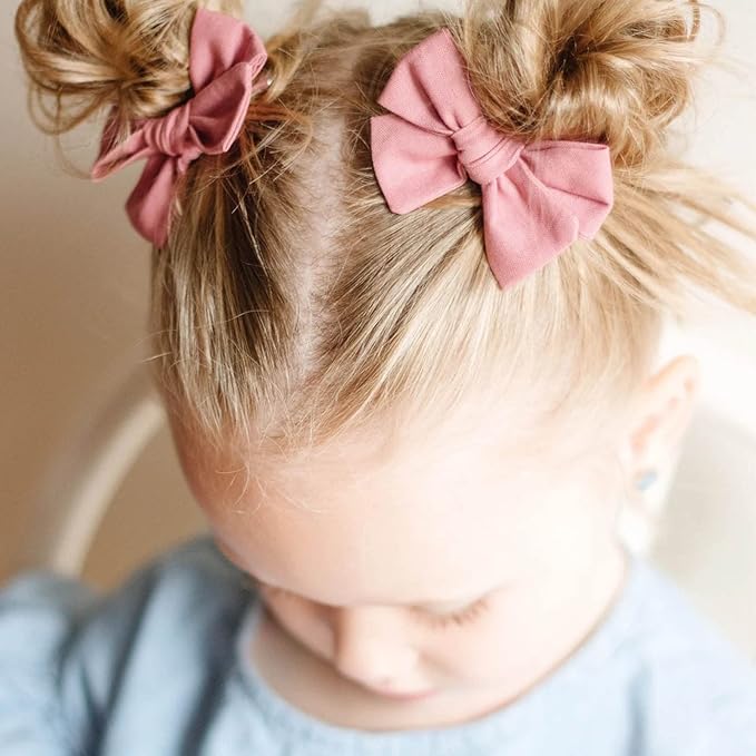 40Pcs 3.5Inch Hair Bows Clips for Baby Girls, Oaoleer Neutral Linen Pigtail Bows Double Bun Ponytail Bow Hair Barrettes Accessories for Babies Infant Toddlers Kids in Pairs