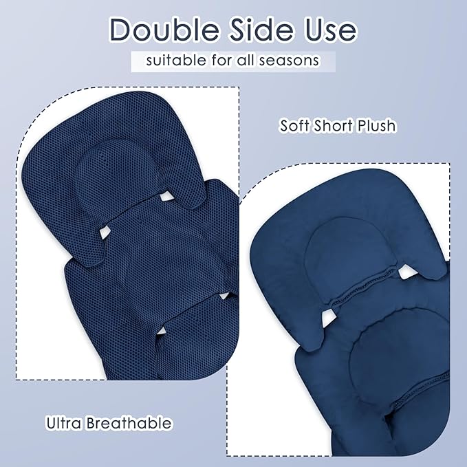 Infant Car Seat Insert for Newborn Girls Boys, Summer Mesh Baby Carseat Inserts with Strap Pads, Soft Reversible Baby Car Seat Insert Cushion Pad for Stroller, Bouncer, Swing, High Chair, Blue
