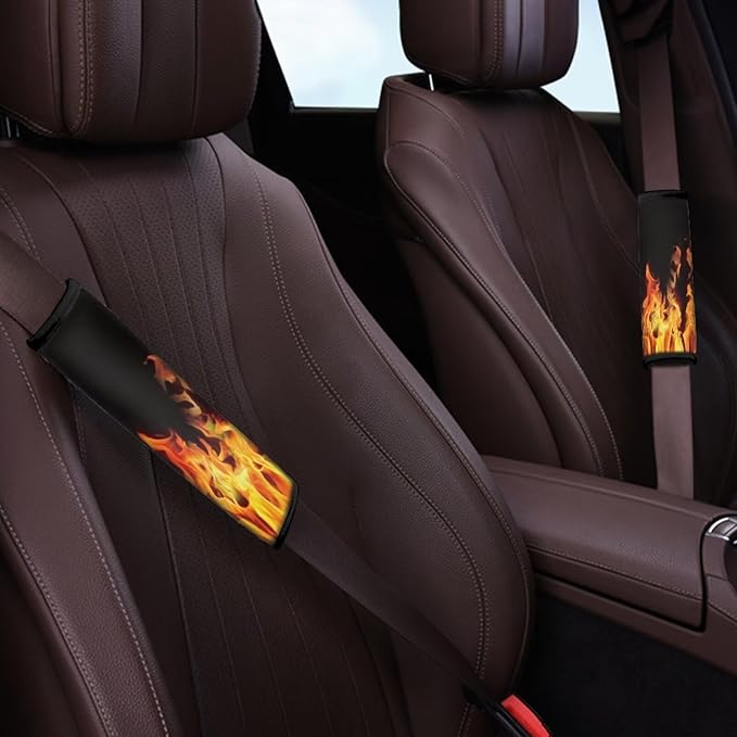 UNICEU Orange Fire Flame Car Seat Belt Covers, Soft Shoulder Strap Pad for Women, 2 Packs Soft Neoprene Safety Seatbelt Shoulder Strap Universal Fit SUV Truck Vehicles,Auto Interior Set