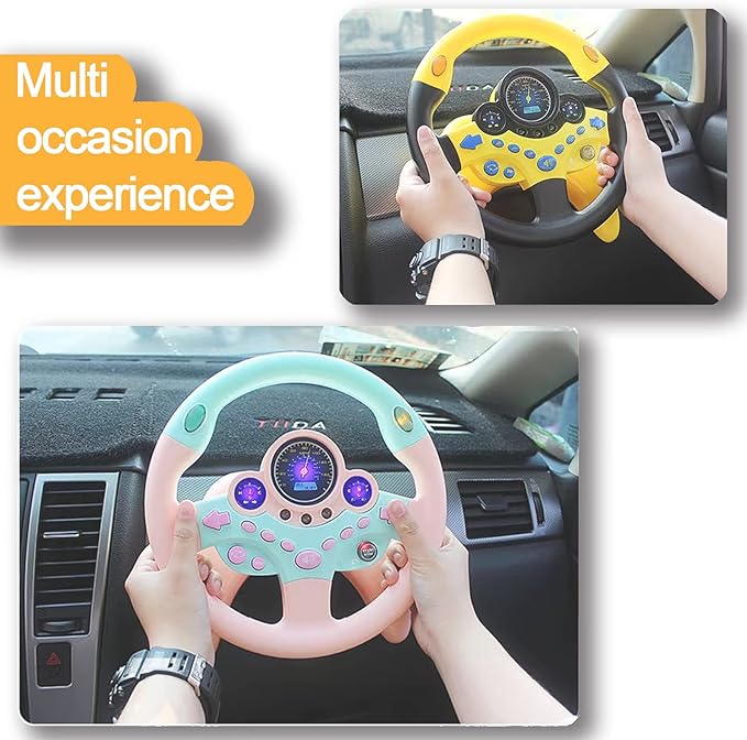RedCrab Steering Wheel Car Driving Simulated Toy with Light and Music for Kids, Pretend Driving Seat Toys,Baby Electric Early Learning Educational Toys for Boys and Girls(Yellow)