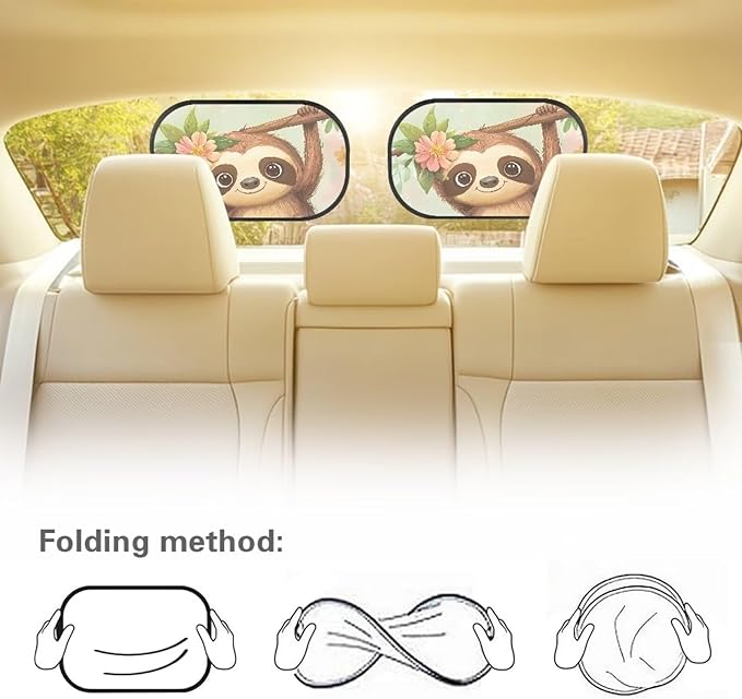 Bulopur Cute Sloth Window Shades 2 Pack Back Window Sun Shades for Car Sun Protection and Sun Shade Blocker Cute Design Glare Shield Protection Fit for Most Cars, Vehicles, SUVs