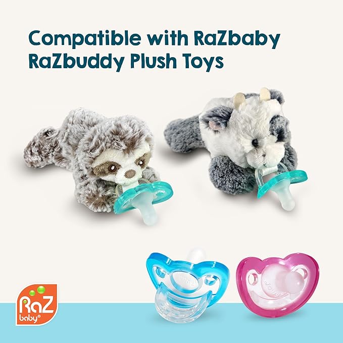 RaZbaby Jollypop Pacifier for Newborns & Up, USA Made, Natural Shaped Orthodontic Binky, Lovingly Shared in NICUs & Hospitals Worldwide, Medical-Grade 100% BPA-Free - 0-3 Months, 2 Pack - Blue
