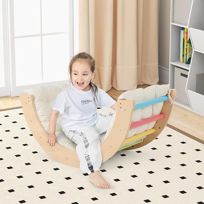 Costzon Wooden Arch Sensory Table for Kids, 6-in-1 Toddler Indoor Montessori Climbing Toys with Cushion, Foldable Storage Bin, Arch Climber Ladder Learning Playset for Kids Gift Presents