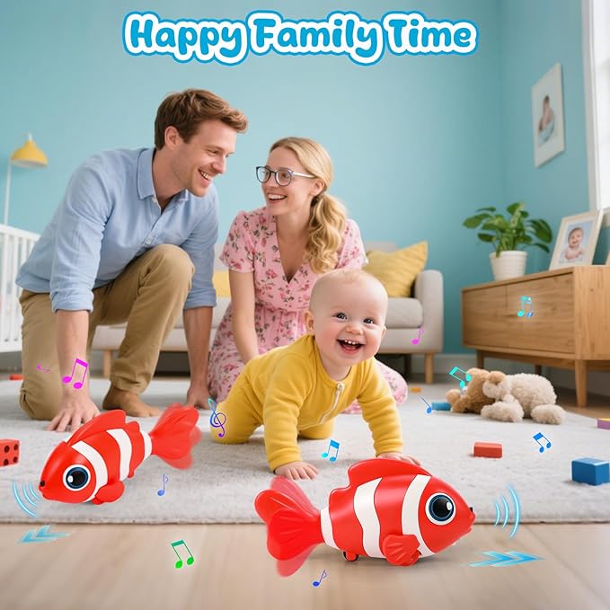 Crawling Fish Baby Toys, Novelty Tummy Time Toys for Babies 6-12 Months, Magic Swinging Fish Crawling Toys for Infant Toddler Learning Crawl Walking Dancing Easter Basket Stuffers 1st Birthday Gift