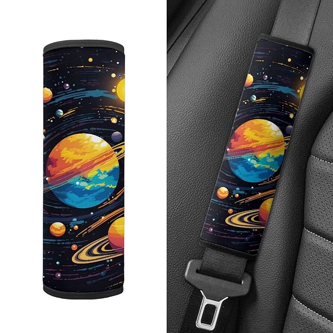Biyejit Galaxy Planets Seatbelt Covers, Seat Belt Cushion for Adults Kids Car Seat Strap Covers, Toddler Travel Car Pillow, Carseat Safety Strap Shoulder Pads Protector