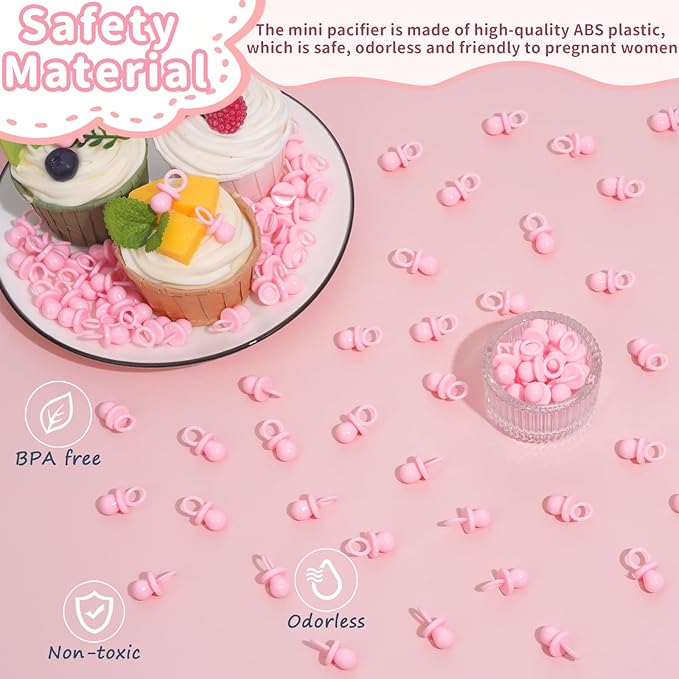 Baby Shower Pacifiers, 150 Mini Pacifiers for Baby Shower, Cute Plastic Pacifiers for Baby Shower Game, Decoration DIY, Gender Reveal Party Table Scatter/Baby Shower Party Favors (Pink)