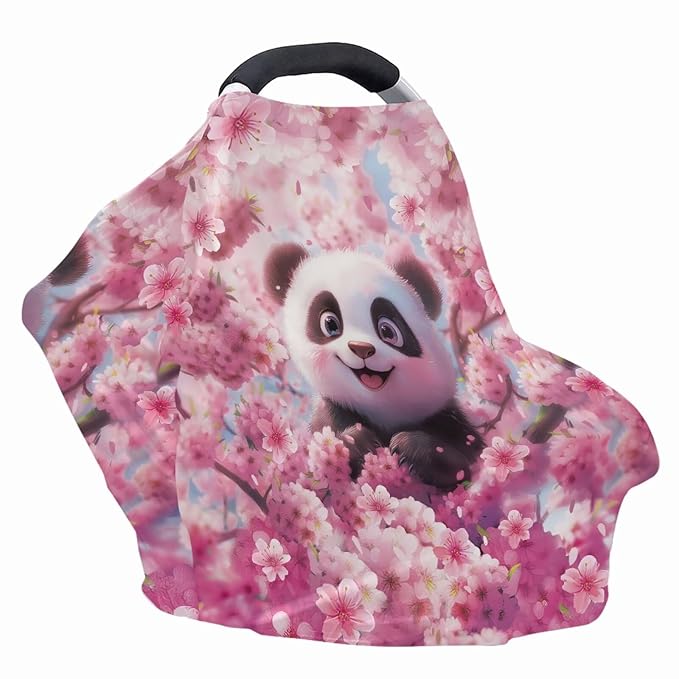 AFPANQZ 3D Panda Car Seat Covers for Babies Stretchy Lightweight Soft Nursing Cover Breastfeeding Shield Carseat High Chairs Gender Neutral Shopping Carts Infant Baby Beanie and Bags