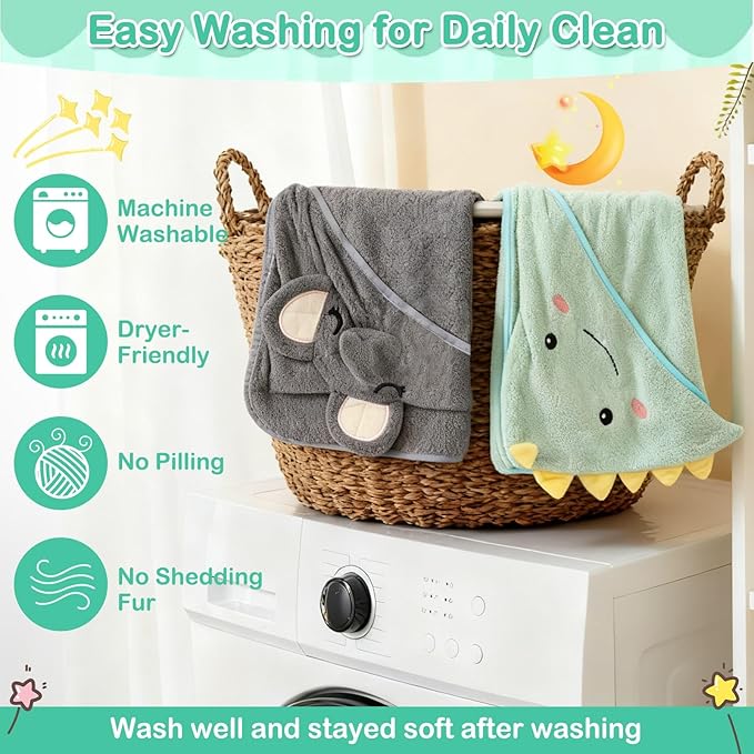 Sublaga 12 Pcs Baby Towels and Washcloths Set, Hooded Baby Towel, Soft and Absorbent Baby Bath Towels, 3 PCS Cute 32x32 in Baby Towel with Hood and 9 Pcs Baby Washcloths for Boys and Girls