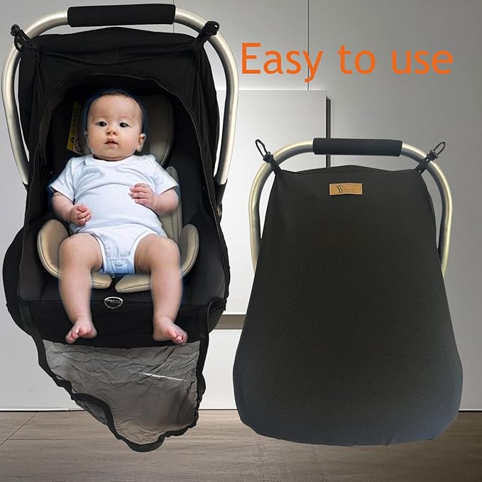 Car-Seat Canopies-Covers for Babies - Durable Baby Car Seat Cover for Boy Girl,Privacy and Sun Shield Protetion with Bug Net Dustproof for Infants Car Seat Spring Summer