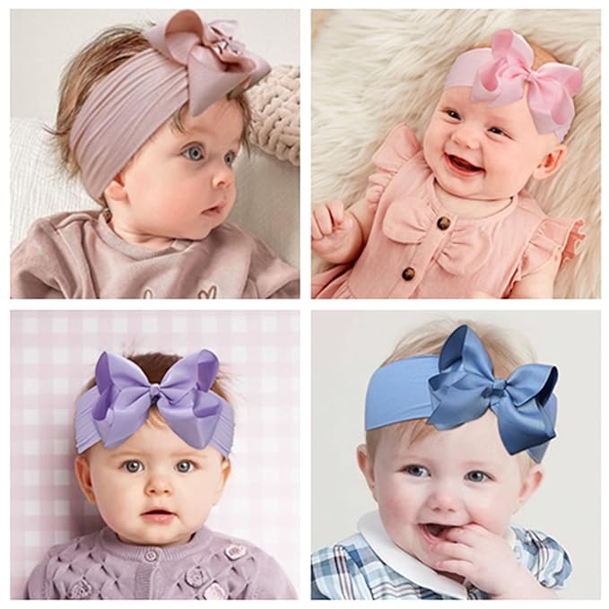 Yxiang 20pcs Baby Headbands with 6" Big Elastics Nylon Ribbon Bows Hair Accessories for Newborns, Infants, Toddlers, Kids
