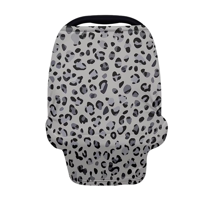 Biyejit Gray Leopard Nursing Cover for Newborn Breastfeeding Multi Use Infant Stroller Canopy Unisex Baby Car Seat Cover High Chair Cover Shopping Cart Cover for Baby Boy and Girl