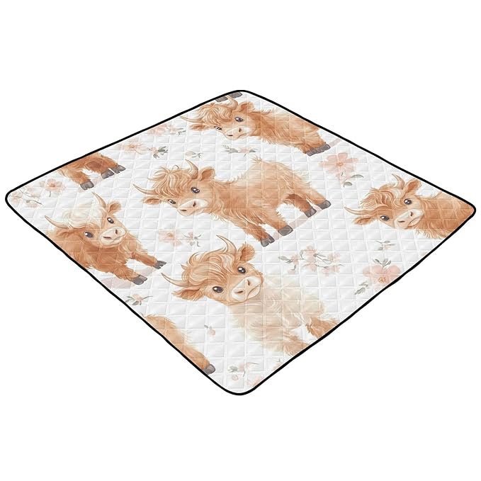 Highland Cows Cute Baby Playmat Washable Playroom Crawling Mat Non-Slip Play Mats for Floor 50x50 Mat