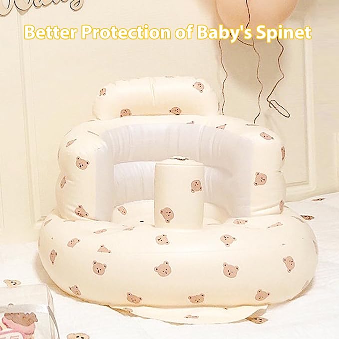 Inflatable Baby Seat - Infant Safety Support, Blow Up Baby Floor Seat with Built in Air Pump- Perfect for Travel, Beach, Camping - Ideal for Babies 3 Months and Up (Bear Cub)