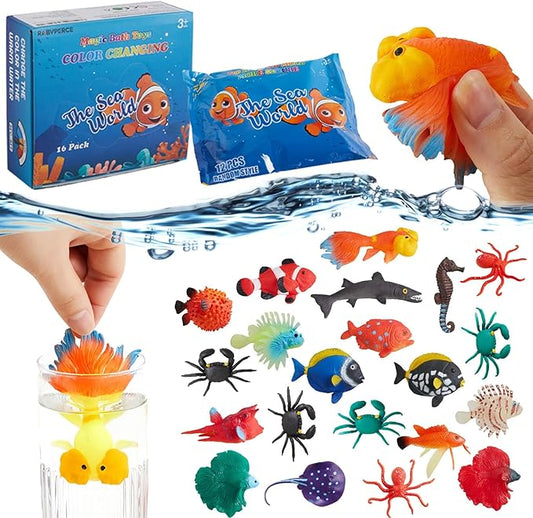 Color Changing Water Table Toys, Mold Free Bath Toys, Squishy Mini Fish Sea Animals Toys for Kids, for Pool, Bathroom, Ocean Party Decorations, Class Rewards, Christmas,Easter
