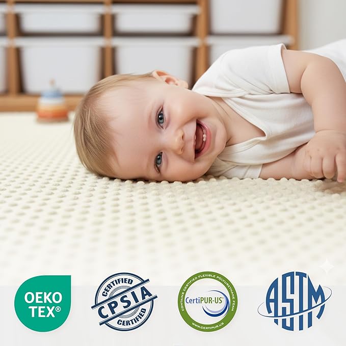 Huloo Sleep Baby Floor Play Mat for Playpen, Extra Thick 50"x50" Padded Mat with Ultra Soft 3D Minky Dot & Removable Washable Cover, Non-Slip & Safe for Crawling,Tummy Time,Infant/Toddler(Cream)