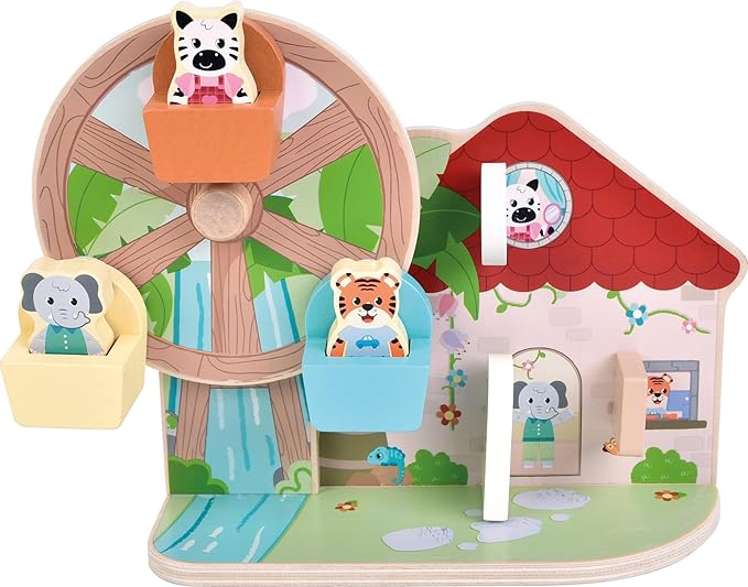 small foot Jungle Friends FSC 100% Certified Wood Ferris Wheel Motor Toy with Cute Animal Figures for Children from 12 Months and Above
