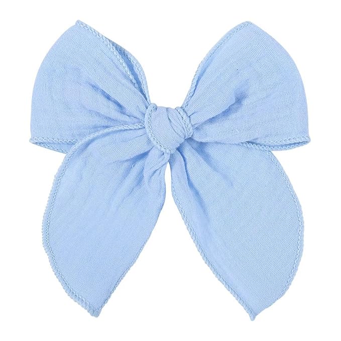 5.5 Inch Sky Blue Fable Hair Bow: Handmade Linen Cotton Hair Clip for Girls - 1 PCS