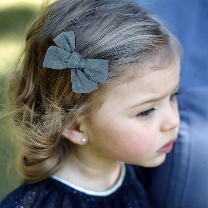 3.2'' Girls Dark Blue Linen Hair Bows Clips - Alligator Clips Hair Accessories for Little Girls, Toddlers, Kids, and Teens