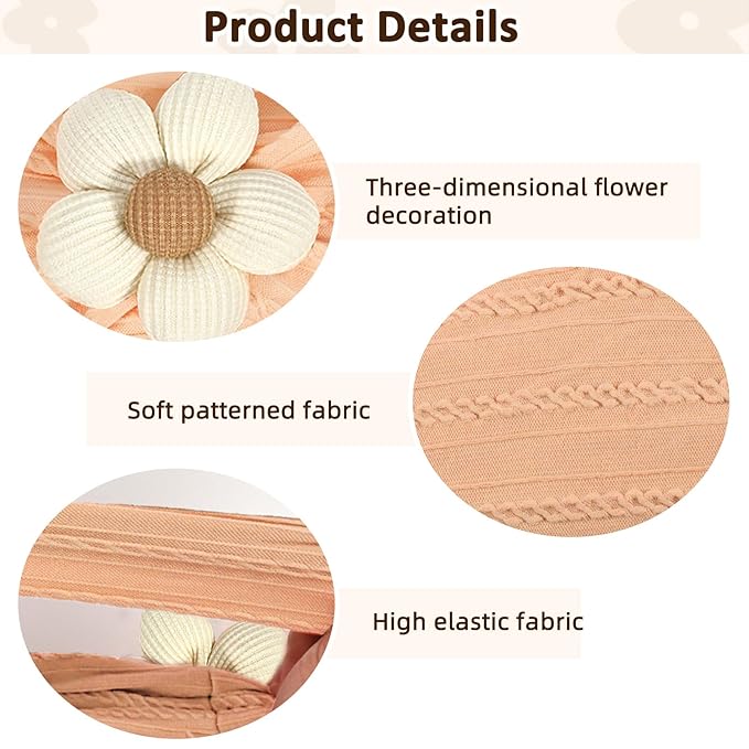 MIUXUESO 3 Pcs Baby Flower Headbands Baby Girls Nylon Headband Soft Hairbands Hair Accessories for Newborn Infant Toddler Kids (Beige Orange Brown)