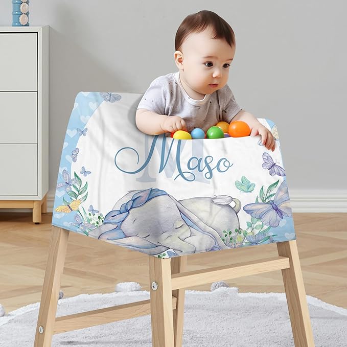 Personalized Baby Car Seat Cover Stroller Canopy: Custom Name Newborn Baby Boy Girl Elastic Sleeping Elephant Nursing Cover for Moms First Birthday Gift Blue(one Size)