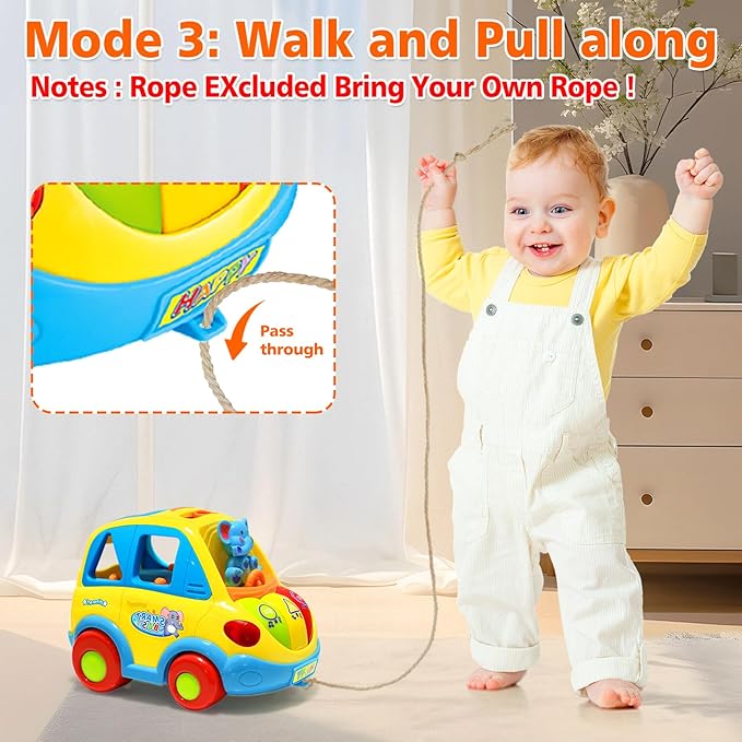 Baby Toys for 1 Year Old Boy Girl Gift Musical Bus Baby Toys 6-12-18 Months Toddler Early Learning Montessori Crawling Toy for 1 2 3 Year Old Boy with Music/Light/Smart Shapes Christmas Birthday Gifts