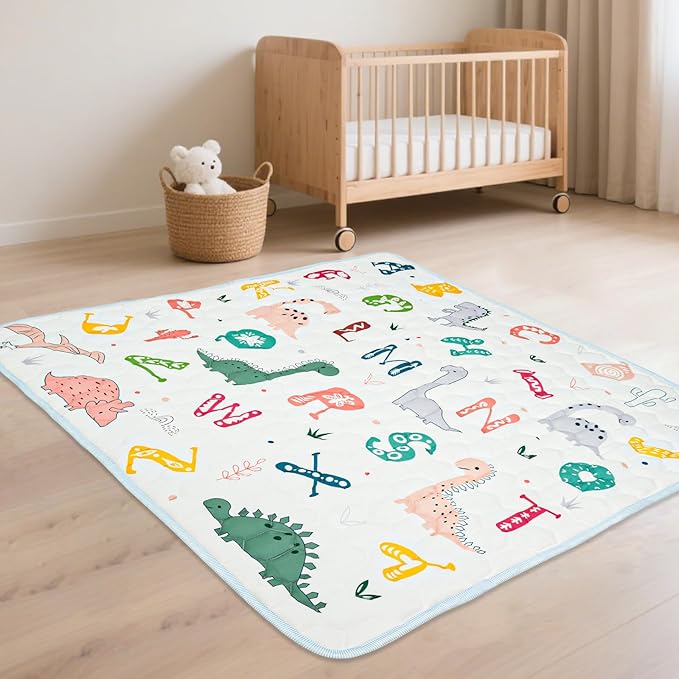Baby Mat for Floor, Gentle Monster 50x50 Cushioning Padded Baby Playpen Mat, Non-Slip and Machine Washable Crawling Mat for Infants, Babies, Toddlers to Play and Learn Dinosaur Design