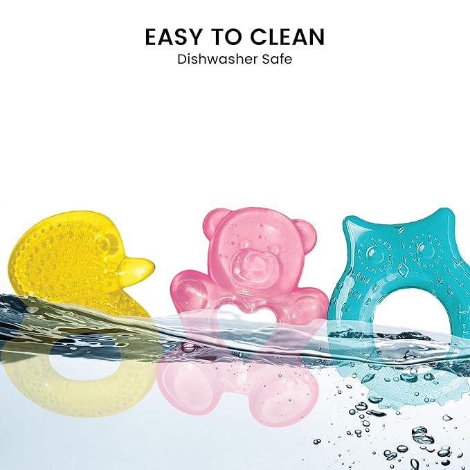 Lulyboo Baby Water Teething Toys for 3-6 Months - BPA-Free Soft Edges, Chilled Fruit Teethers, Animal Shape, Easy to Grasp, Sensory Development, Safe & Gentle Teething Relief