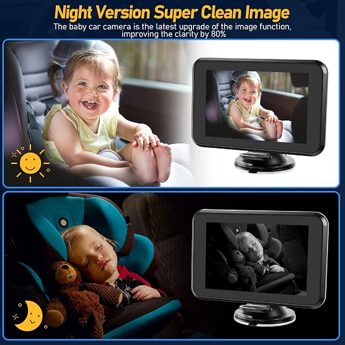 Itomoro Baby Car Camera, 4.3" HD Night Vision Car Baby Monitor with Camera, Safety Seat Baby Car Mirror for Rear Facing 5 Mins Easy Installation ACZ401
