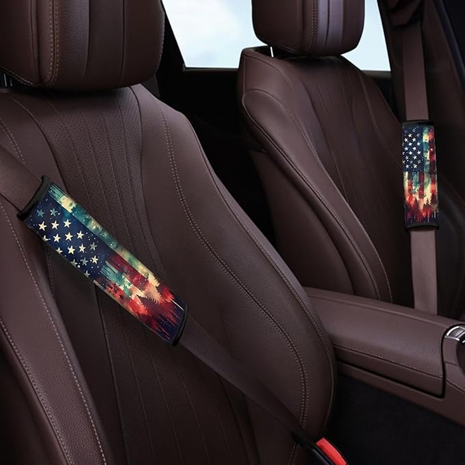 AFPANQZ American Flag Painting Car Seat Belt Pads Covers Harness Vehicle for Adults Kids 1 Pair/Set Safety Seatbelt Cushion Pad Cute Shoulder Straps Pads for Bags