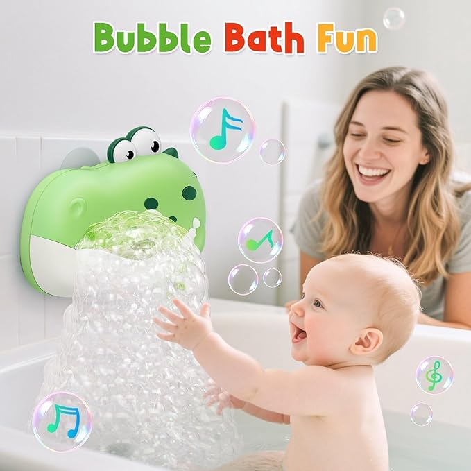 Baby Bath Toys, Rechargeable Dinosaur Bath Bubble Machine with Music, Bathtime Bathtub Toys for Toddlers Birthday Easter Gifts, Bubble Maker Toys for Kids Ages 1-3 4-8 Baby Gifts(Green)