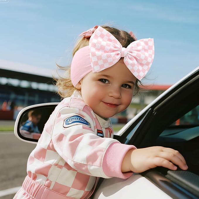 YanJie 2PCS 6’’ Light Pink Bows for Baby Girls Checkered Headband Black Bow Infants Toddler Hair Accessories Newborn Headbands Hair Bow Baby Clothes