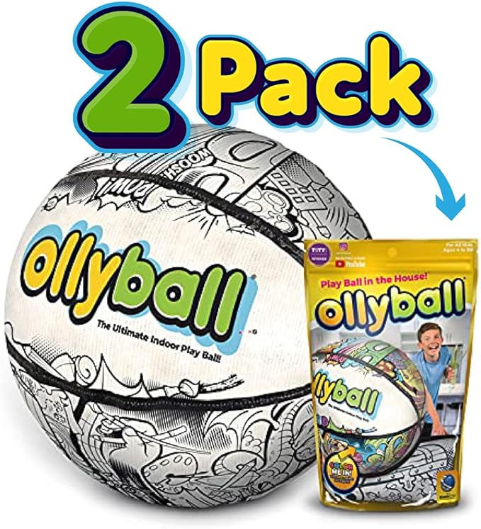 Ollyball 2-Pack Eco Pak Play Balls for Kids & Parents – Soccer Ball & Football for Indoor Activities with Patented KrunchCOR & Full-Force Indoor Play | Christmas Soccer Gifts for Boys & Girls