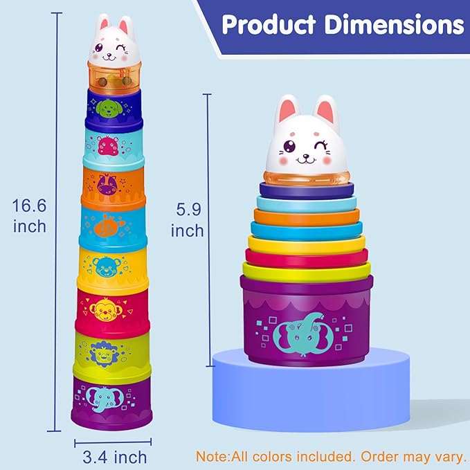 WEEJOYGAM Stacking Cups for Babies 6-12 Months, Baby Stacking Toys for Toddlers 1-3 Easter Basket Stuffers, Nesting Color Stack Blocks Stackable Montessori Toys for 1 2 Year Old Girl Boy Birthday Gift