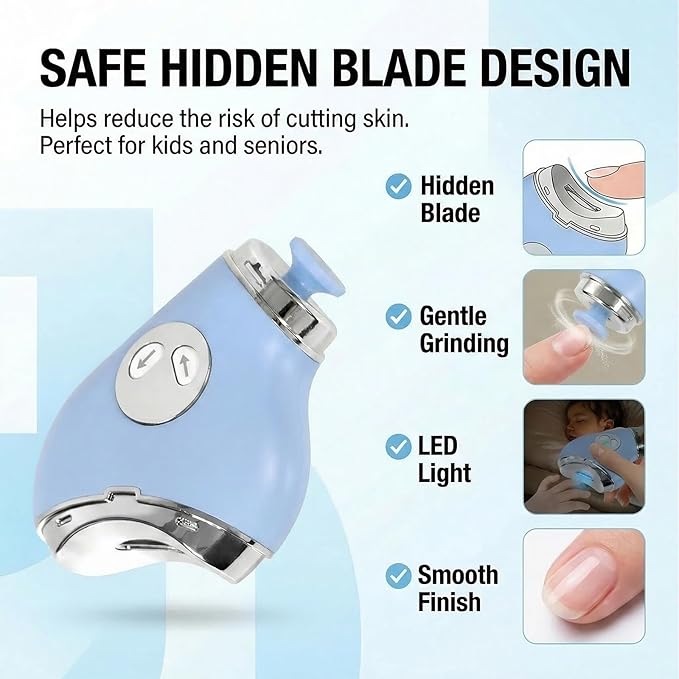 Electric Nail Clippers, Safe Automatic Nail Trimmer with LED Light & 3 Speeds, Quiet USB Rechargeable Electric Nail File with Built-in Nail Clipping Storage for Nail Art, Kids, Senior & Adult, White