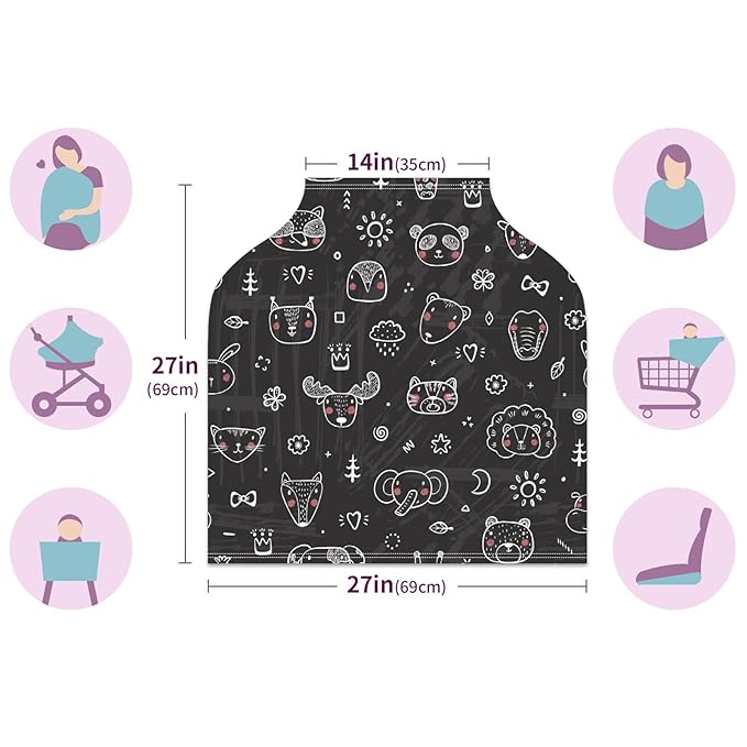 Baby Car Seat Stroller Covers Panda Fox Bear Nursing Cover Breastfeeding Scarf Soft Breathable Stretchy Coverage Carseat Canopy Cover for Boys and Girls Soft Breathable Multi Use