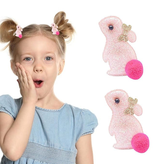 Bunny Hair Clips for Girls, 2pcs Glitter Pink Easter Hair Accessories, Baby Hair Alligator Barrettes Cute Rabbit Hairpins Toddlers Kids for Party Princess Cosplay Decoration