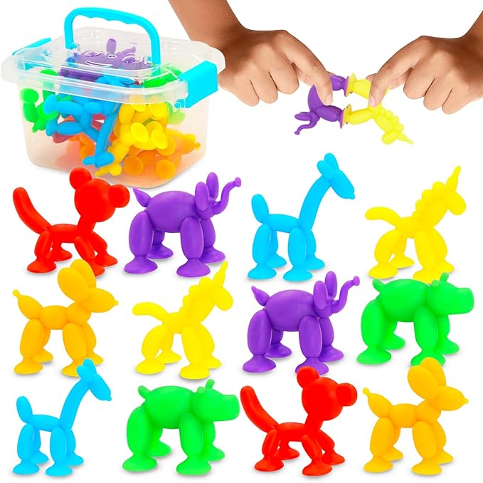 Suction Cup Sensory Bath Toys - Animal No Hole Bathtub Toy Suction Toy for Kids, Toddlers, Sensory Fidget Toy for Classroom Gifts, Travel, High Chair Toys, Party Favors, Stuffers