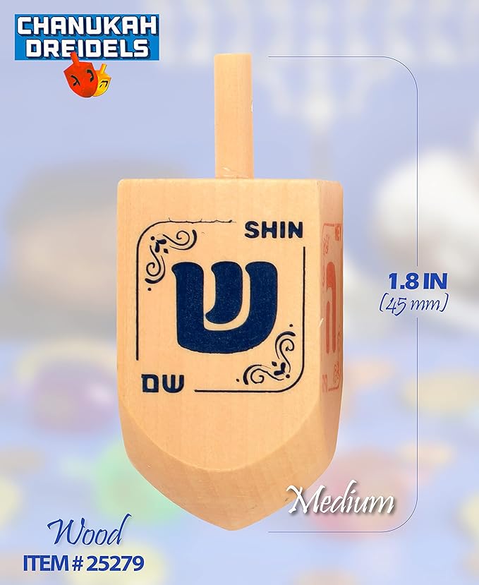 Izzy 'n' Dizzy Hanukkah Natural Wooden Dreidel (Pack of 4) - Medium