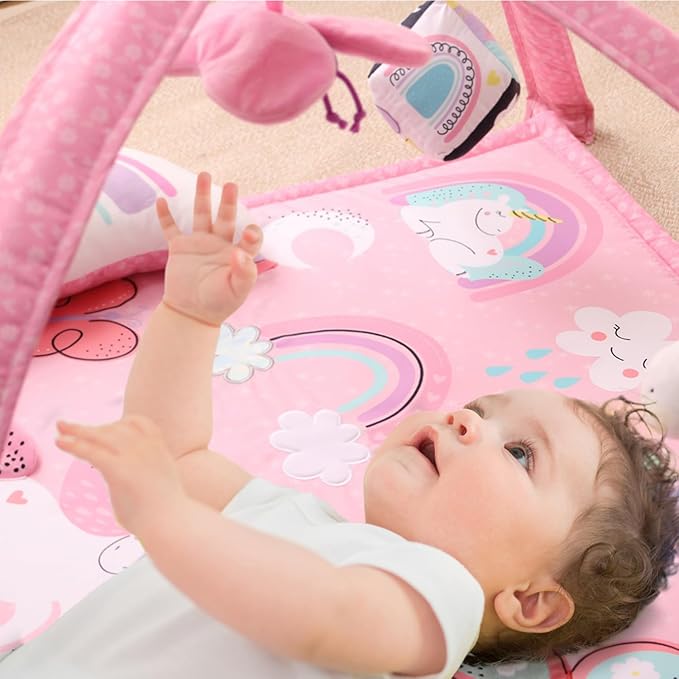 Peanutshell Baby Girl Rainbow Paradise 7-in-1 Play Gym - Playmat Toys for Newborns, Infants: 0-6, 6-12 months Tummy Time Mat with Hanging Toys, Soft Padded