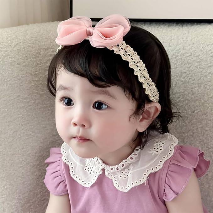 Cute Lace Bow Baby Girls Headbands Large Knot Hair Band Soft Chiffon Hairband Elastic Shower Hair Accessories for Newborn Infant Toddler Kids (Pink C, Elastic)