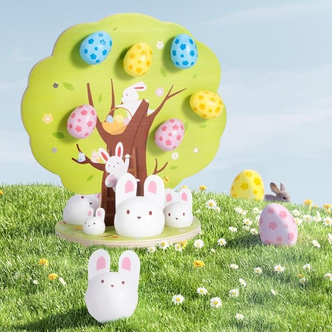 Woodtoe Easter Toys for Toddlers, Magnetic Easter Eggs, Picking Easter Bunny Toy, Montessori Toys for 3 4 5 6 Year Old, Wooden Sensory Color Sorting Toys, Spring Easter Basket Stuffers Gifts for Kids