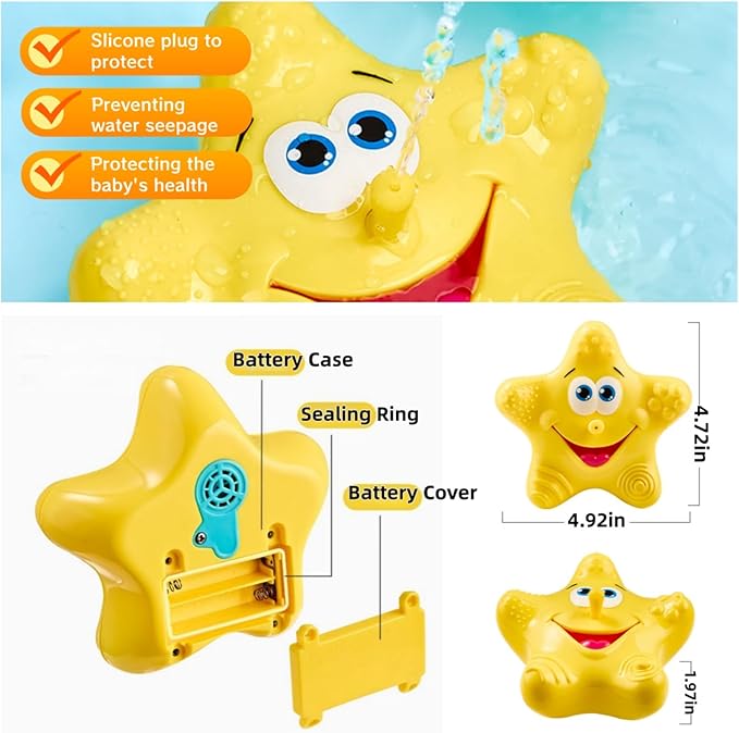 Bath Toys for Toddlers, Starfish Baby Bathtub Play Toys, Floating Fountain Pool Water for Infant Baby Bath Spray Toys with 5 Sensory Textures