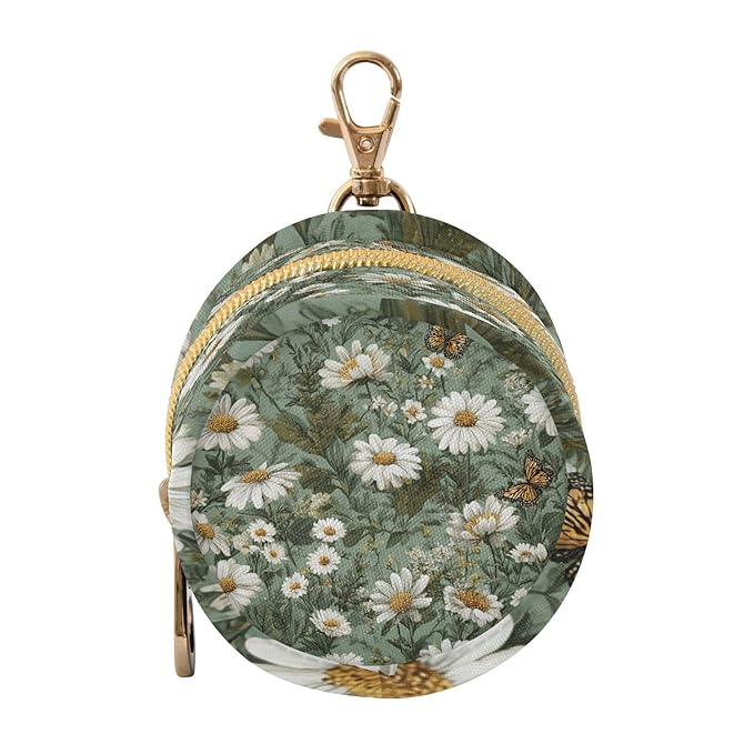 Pacifier Holder with Clip Pacifier Case for Diaper Bag Round Baby Pacifier Pouch Box Bag Portable Summer Daisy Butterfly Green