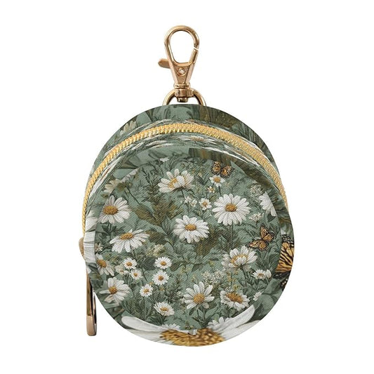 Pacifier Holder with Clip Pacifier Case for Diaper Bag Round Baby Pacifier Pouch Box Bag Portable Summer Daisy Butterfly Green